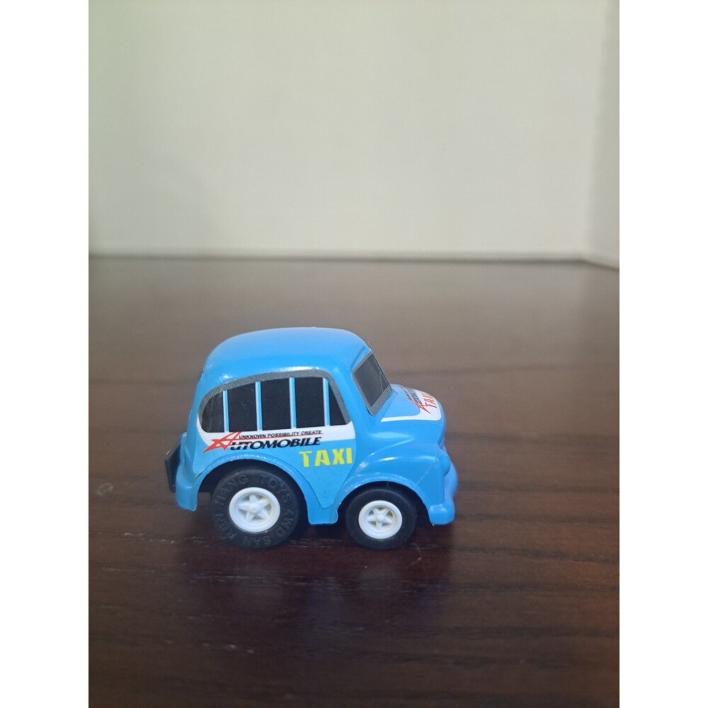 Vintage San Ren Hang Blue Taxi Pull Back Racer Plastic Car